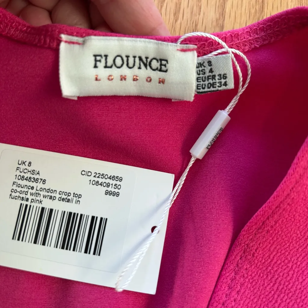 NWT Flounce London Crop Top With Wrap Detail In Fuschia Pink Size US 4 Shirt - Image 3