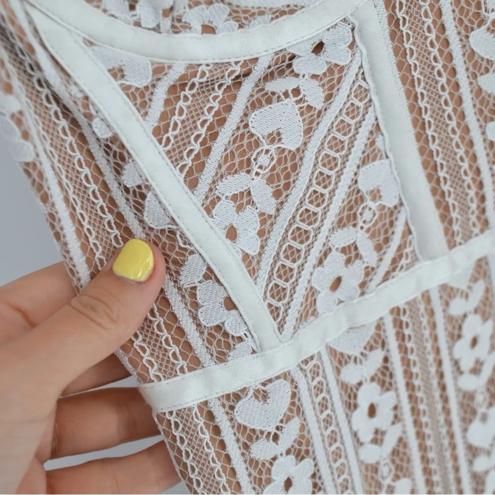 NEW For Love and Lemons Dakota Lace Midi Dress Bodysuit Sheer White Size M - Image 6