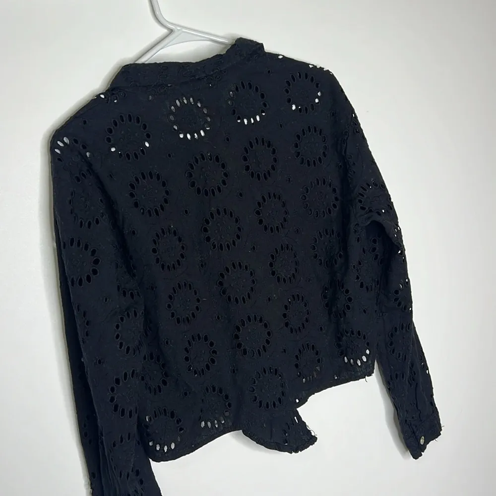 Zara Black Boxy Eyelet Long Sleeve Jacket Top - Image 7