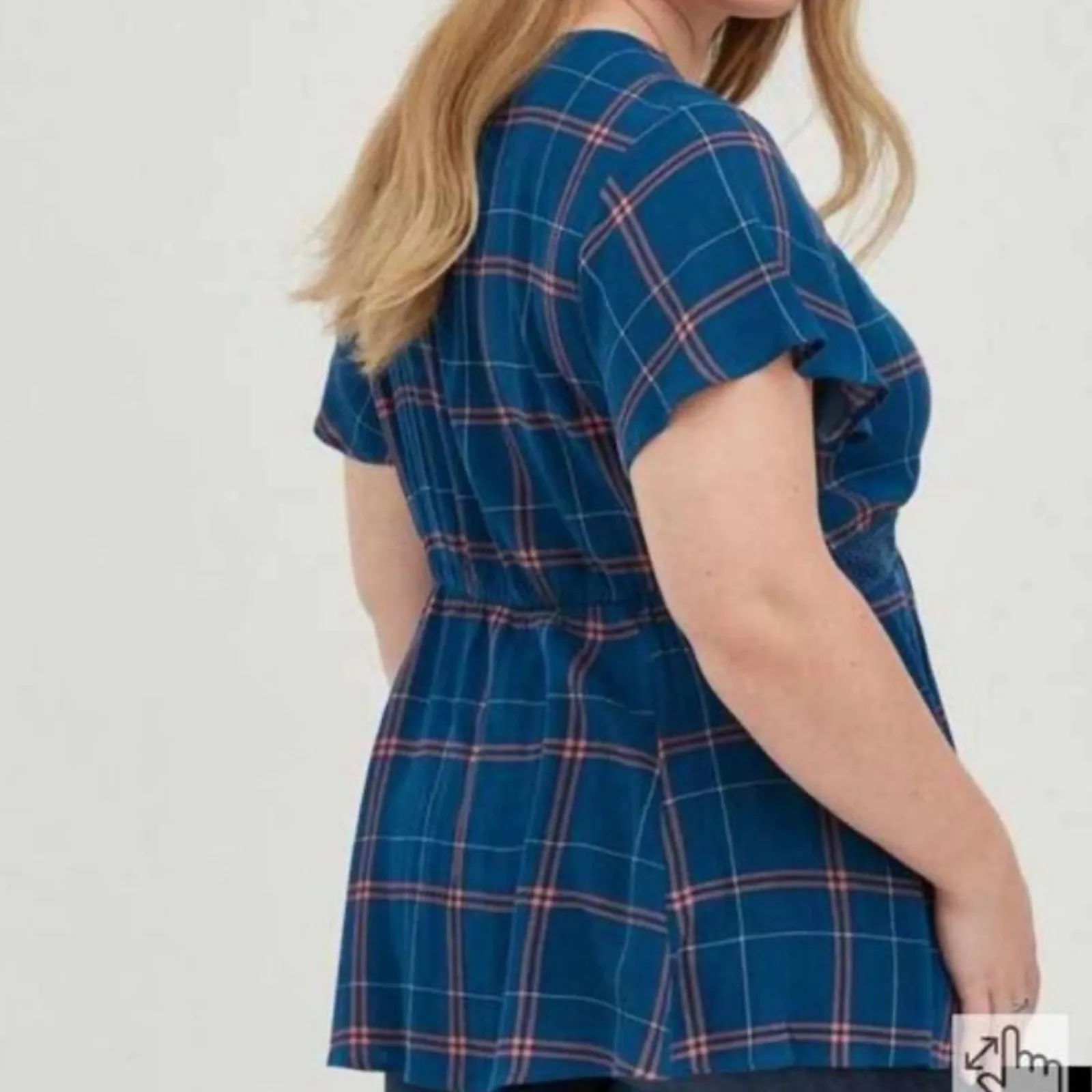 Torrid Blue Plaid Crinkle Front Lace Up Vneck Corset top Sz M/L 10 US Castlecore - Image 2