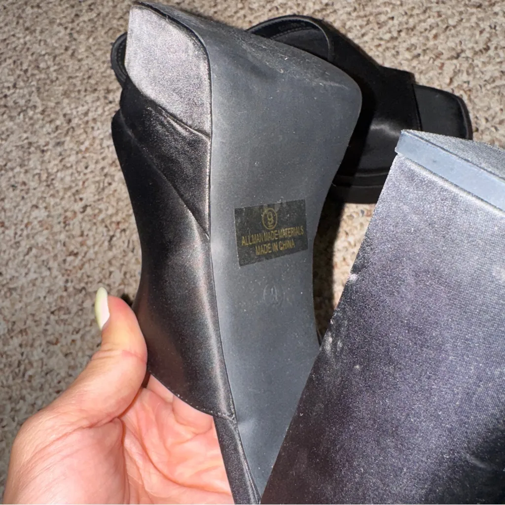 Chunky Platform Heel Mules Satin Black 9 - Image 7