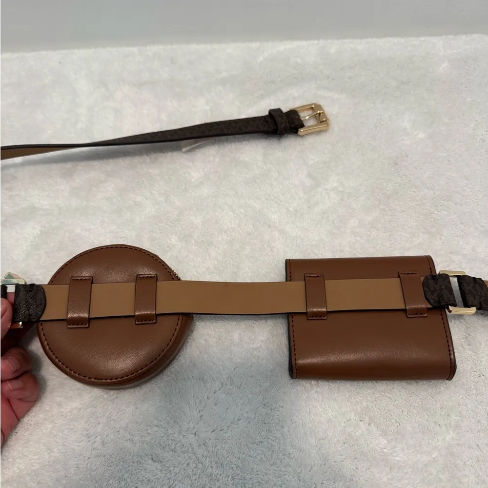 Michael Kors Double Utility Belt Bag MK Print Chocolate Brown NWT size L/XL - Image 7