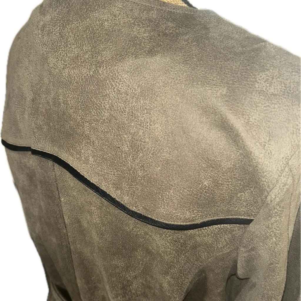 Vocal USA Western Cowgirl Fringe Tassel Belted Faux Suede Long Jacket Duster M - Image 8