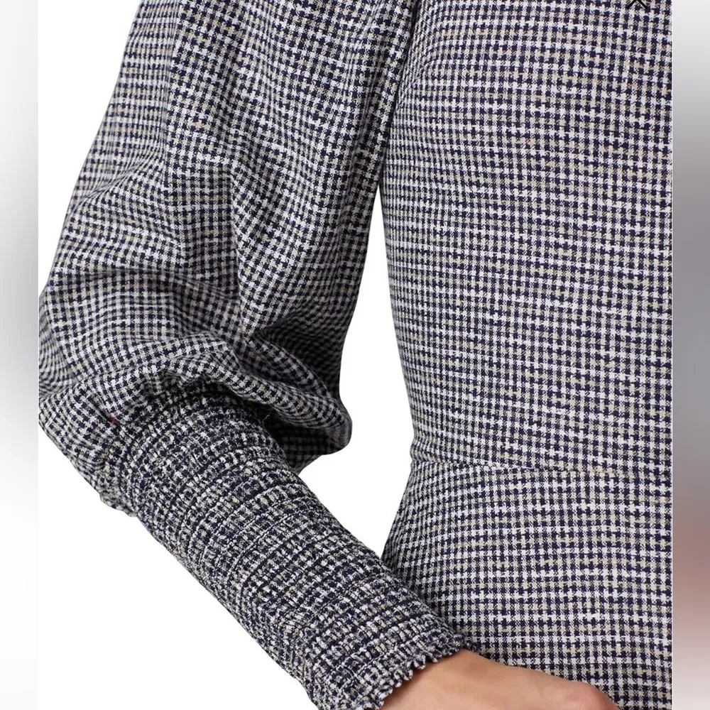 Gambino Dress Check Print Dark Navy Grey & White Button Front size S - Image 4