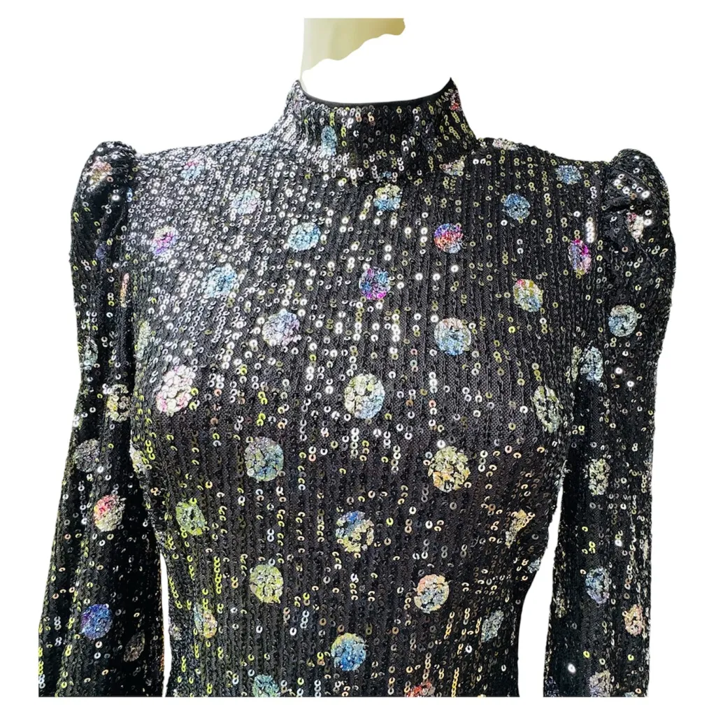 Lulus Spotlight Sparkler Black Sequin Polka Dot Backless Mini Dress Size Small - Image 5