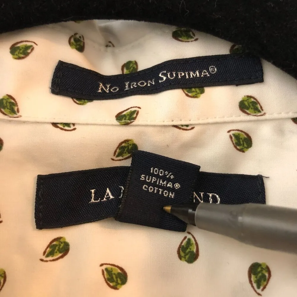 Lands End Womens Top No Iron Supima Button Down Shirt Leaf Print White 8 - Image 4