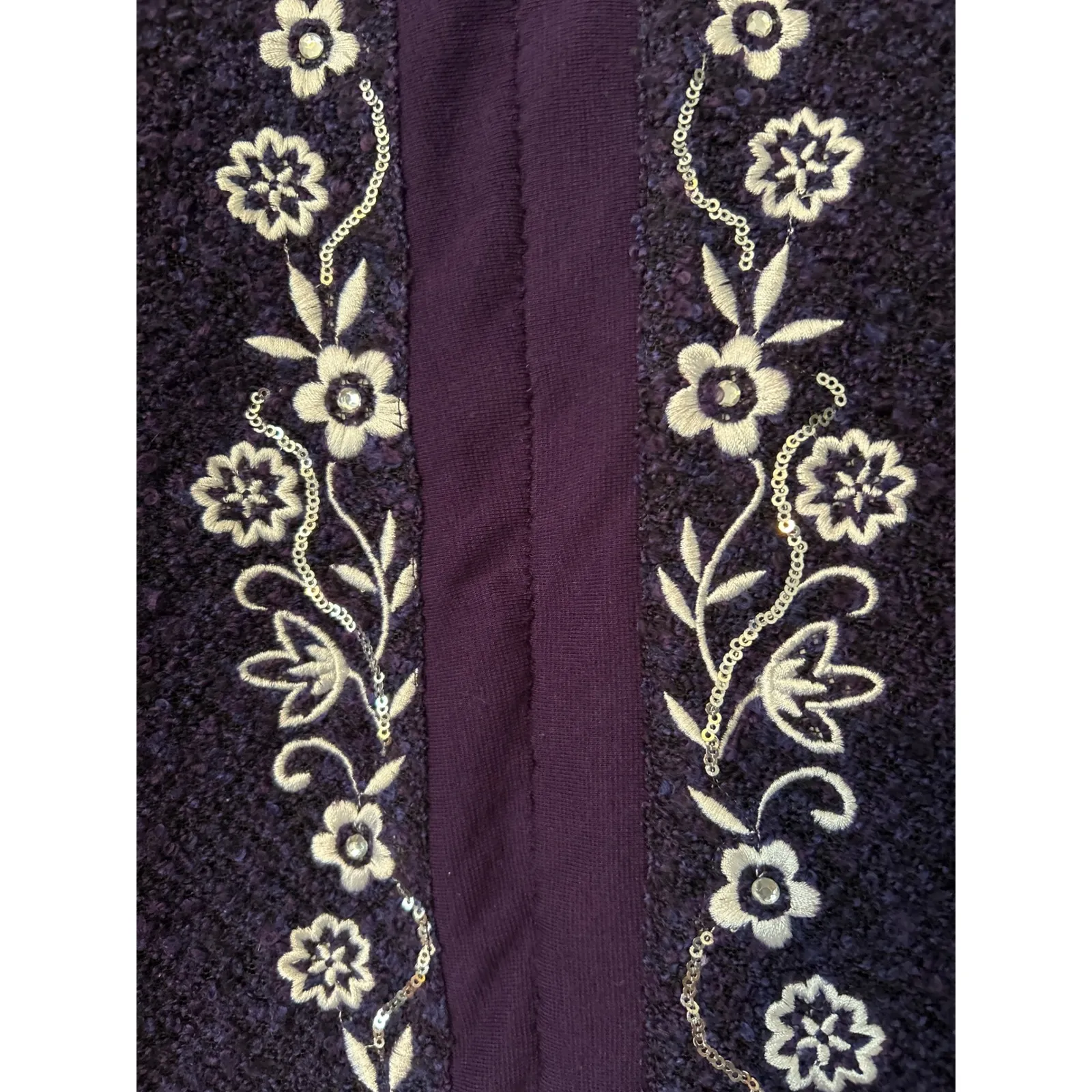C.D. Daniels Embroidered Floral Cardigan Sweater Purple Boucle Knit pullover 2x - Image 2