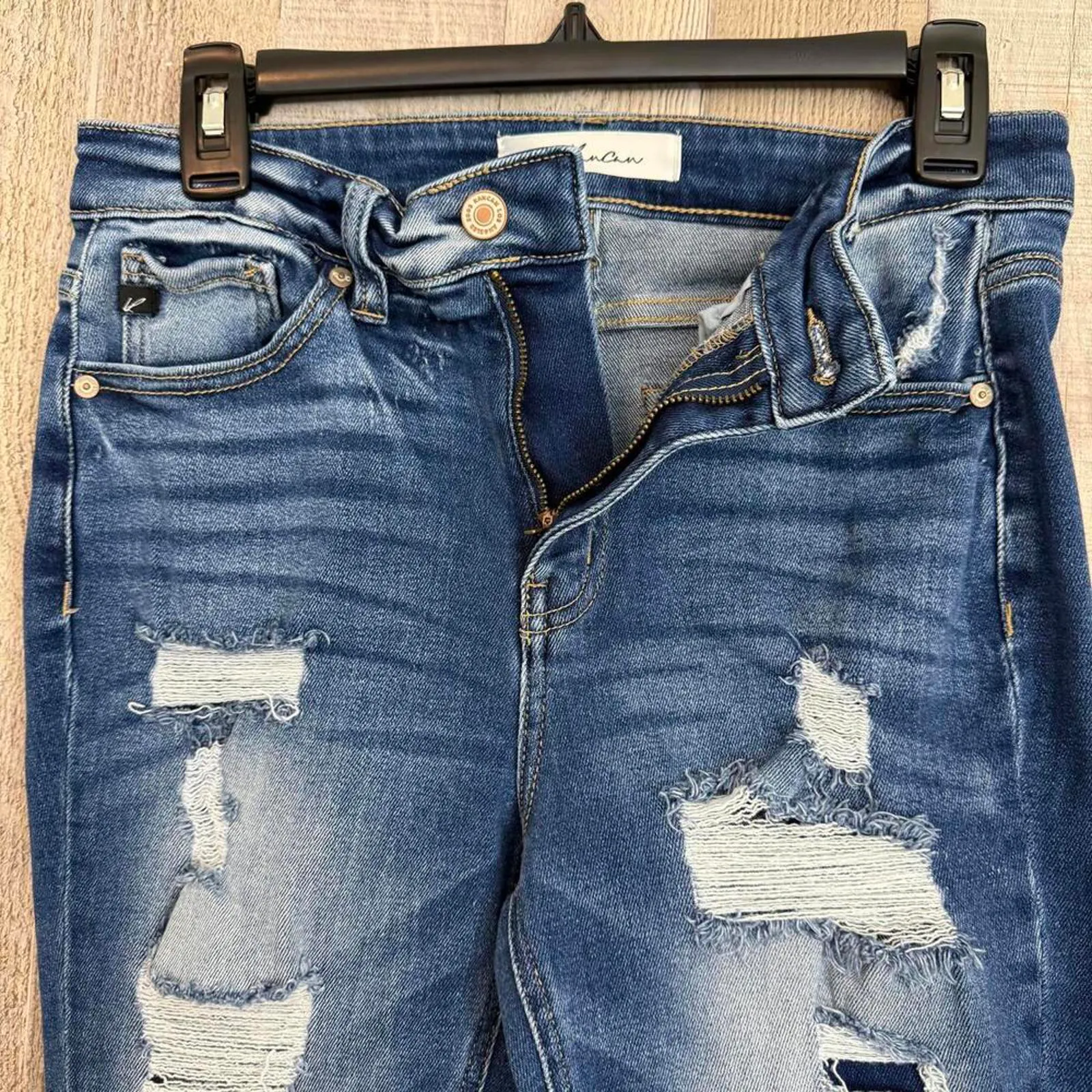 KanCan Women's 7 27 Distressed Skinny Jeans Dark Wash Blue - Image 7