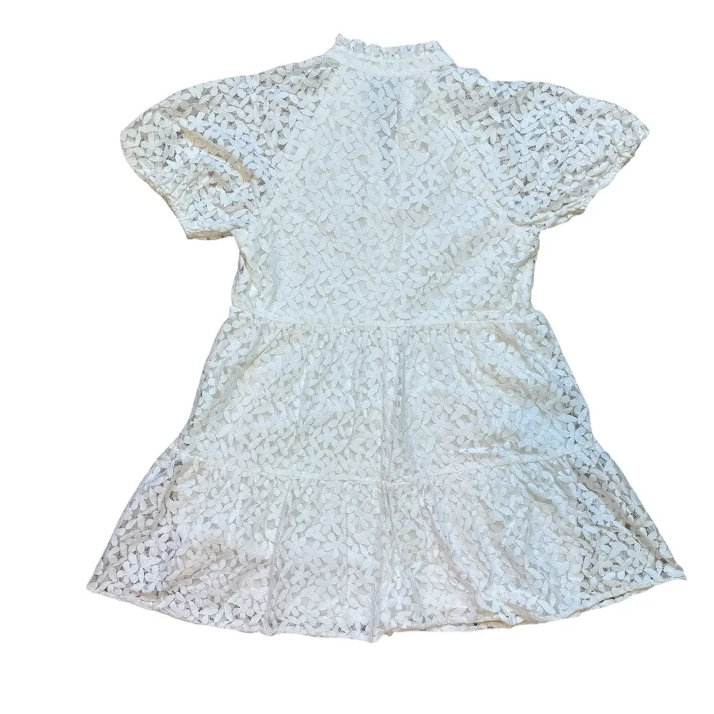 CeCe Ivory Floral Lace Puff Sleeve Babydoll Minidress Dress - Image 9