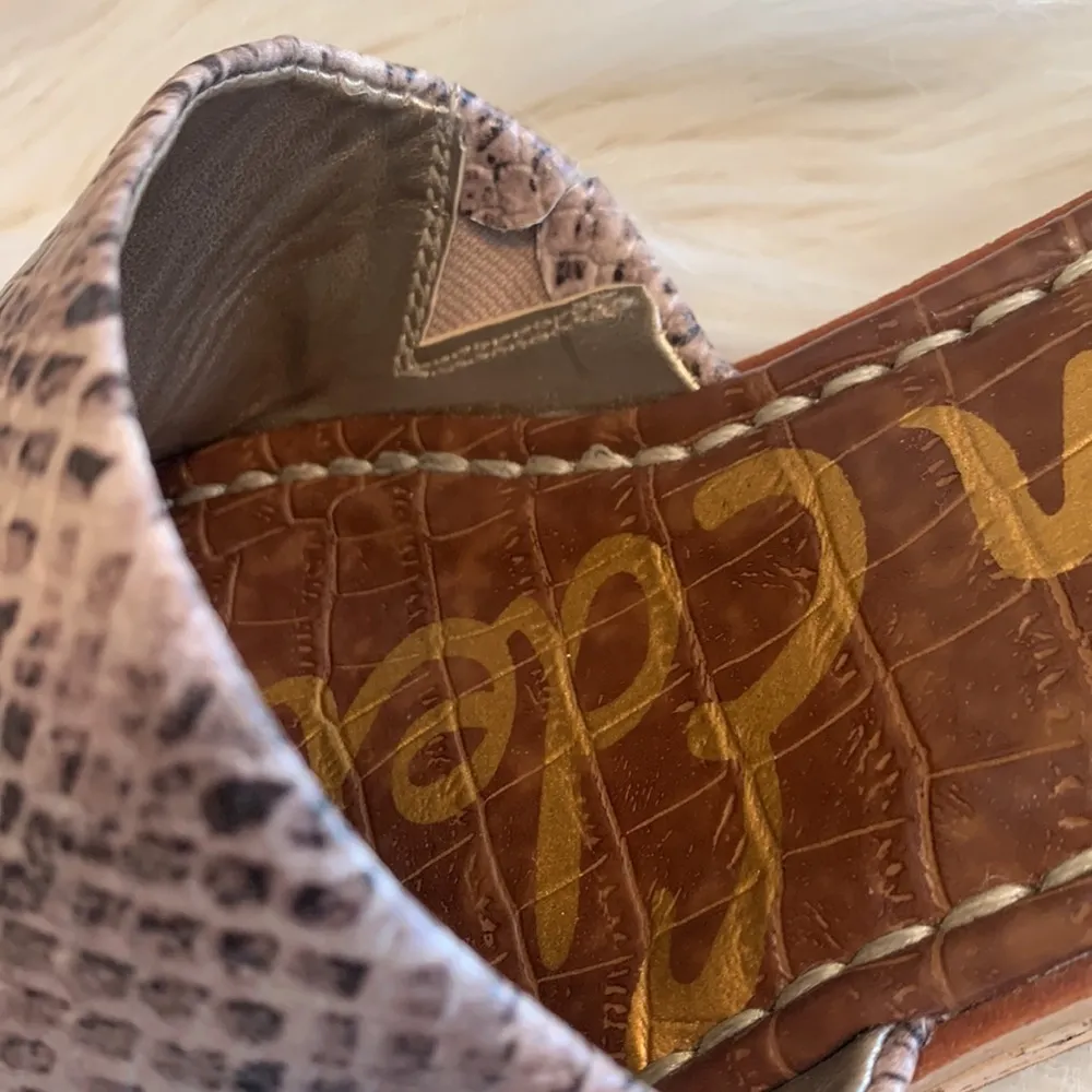 SAM EDELMAN Beige Snakeskin Valery Square Toe Wedge Slip On Slides Sandals 8 M - Image 10