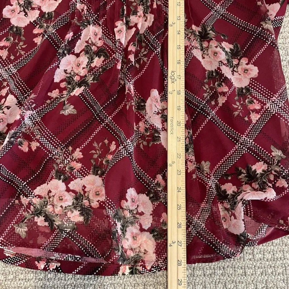 Charter Club Blouse Womens XL Red Split Neck Floral Pattern Long Sleeve Top - Image 8