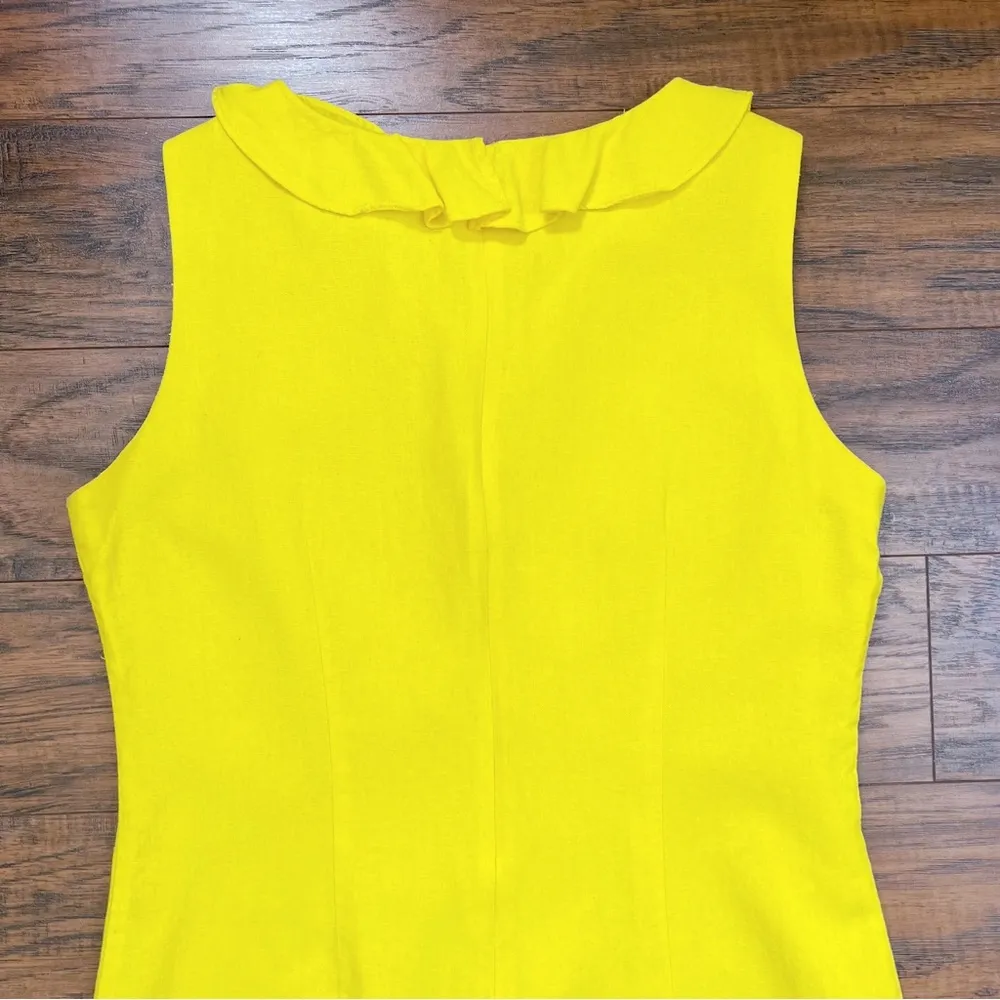 Mary McFadden • vintage yellow linen shift dress ruffle sleeveless mini summer - Image 8