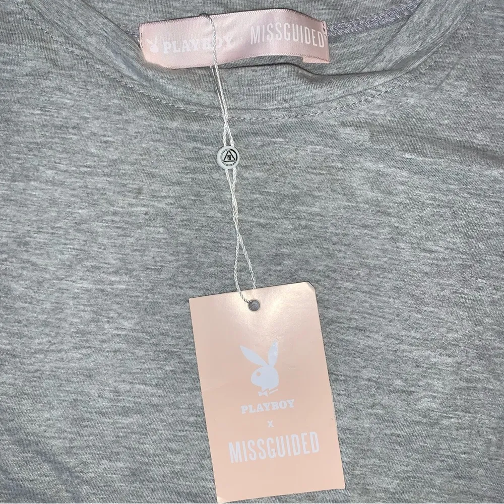 Playboy x Misguided Mission Statement T- Shirt Dress Grey/ Pink New with Tags - Image 10
