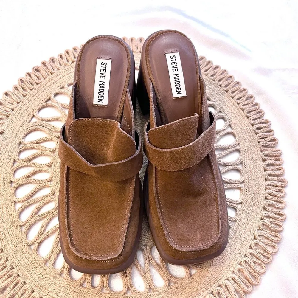 Steve Madden Fraim Brown Suede Heeled Closed Toe Loafer Size 9.5 - Image 3