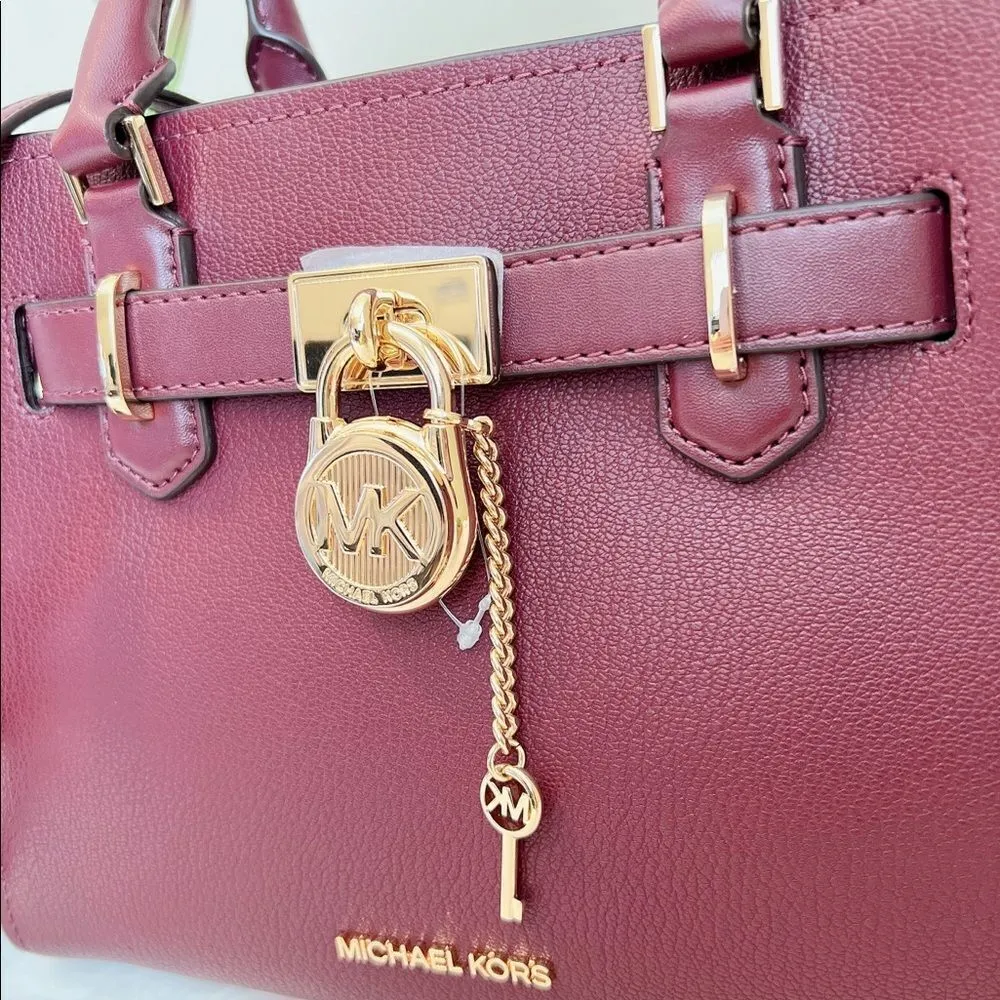 MICHAEL KORS HAMILTON SMALL SATCHEL KEY‎ LOCK CROSSBODY BAG MERLOT - Image 2