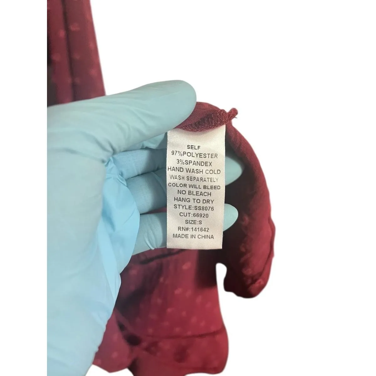 SHE + SKI Long Sleeve Dress Womens S Burgundy Swiss Dot Tie Waist Red - Image 9