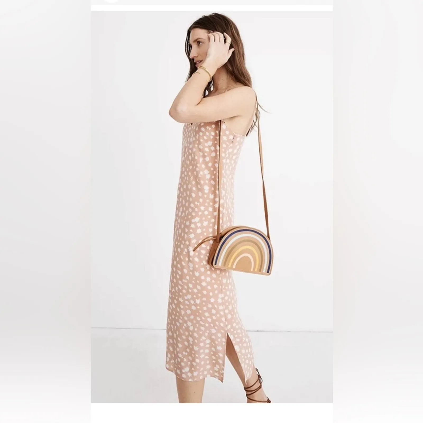 Madewell SILK Peach and White Floral Cami Slip Dress Size 6 Star Shower - Image 2