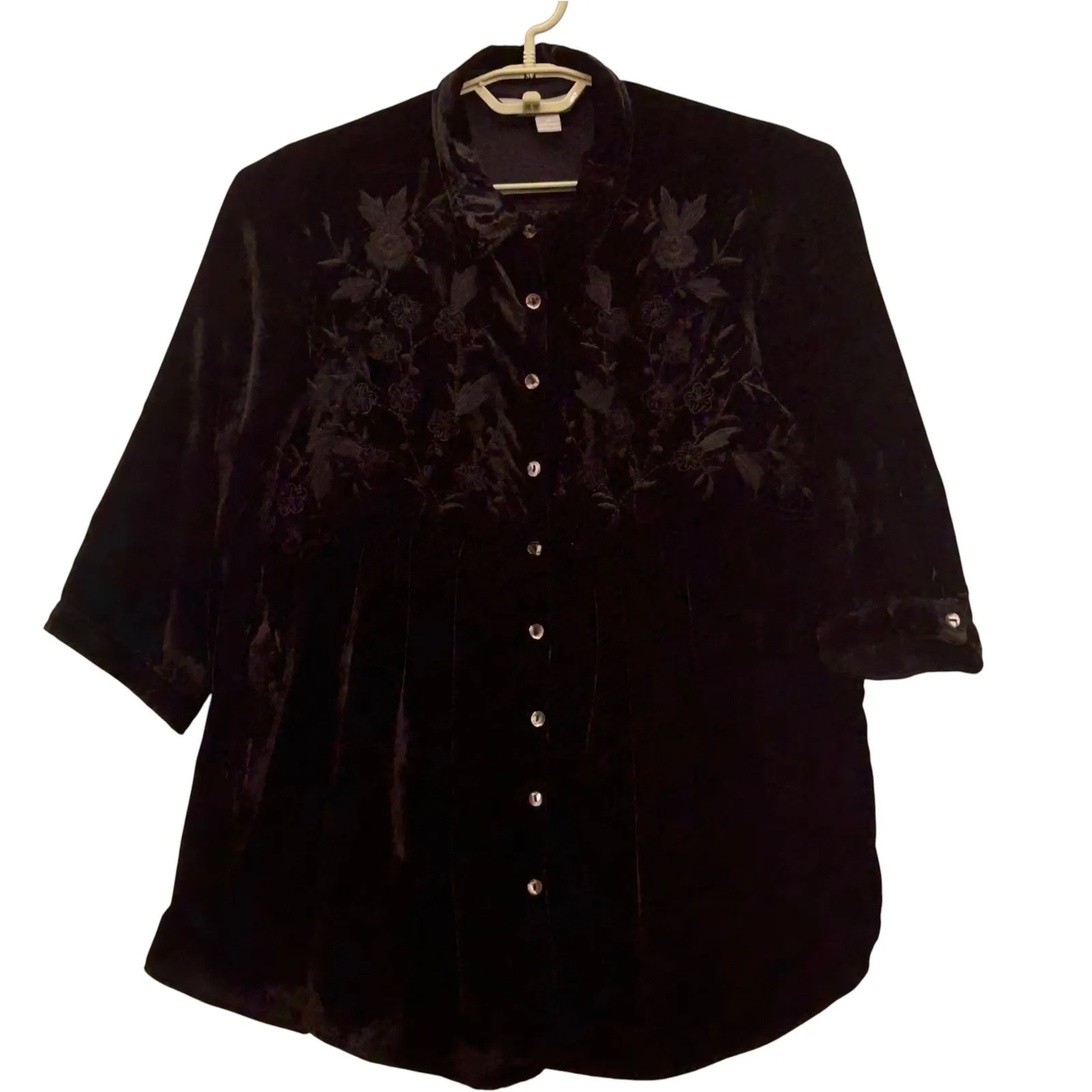 April Cornell Velvet Button Up‎ Shirt Medium Black - Image 3