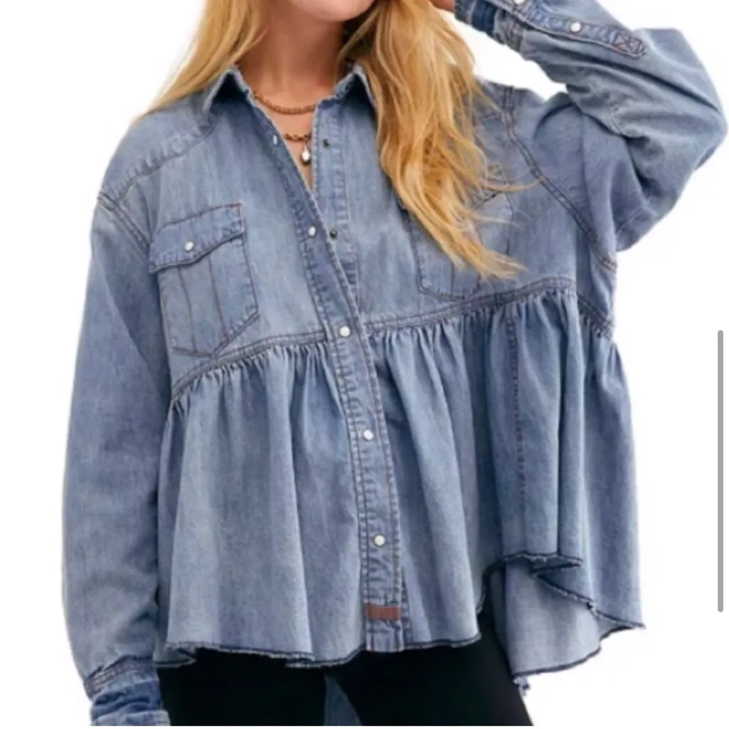 Free People Dylan Chambray babydoll top - Image 4