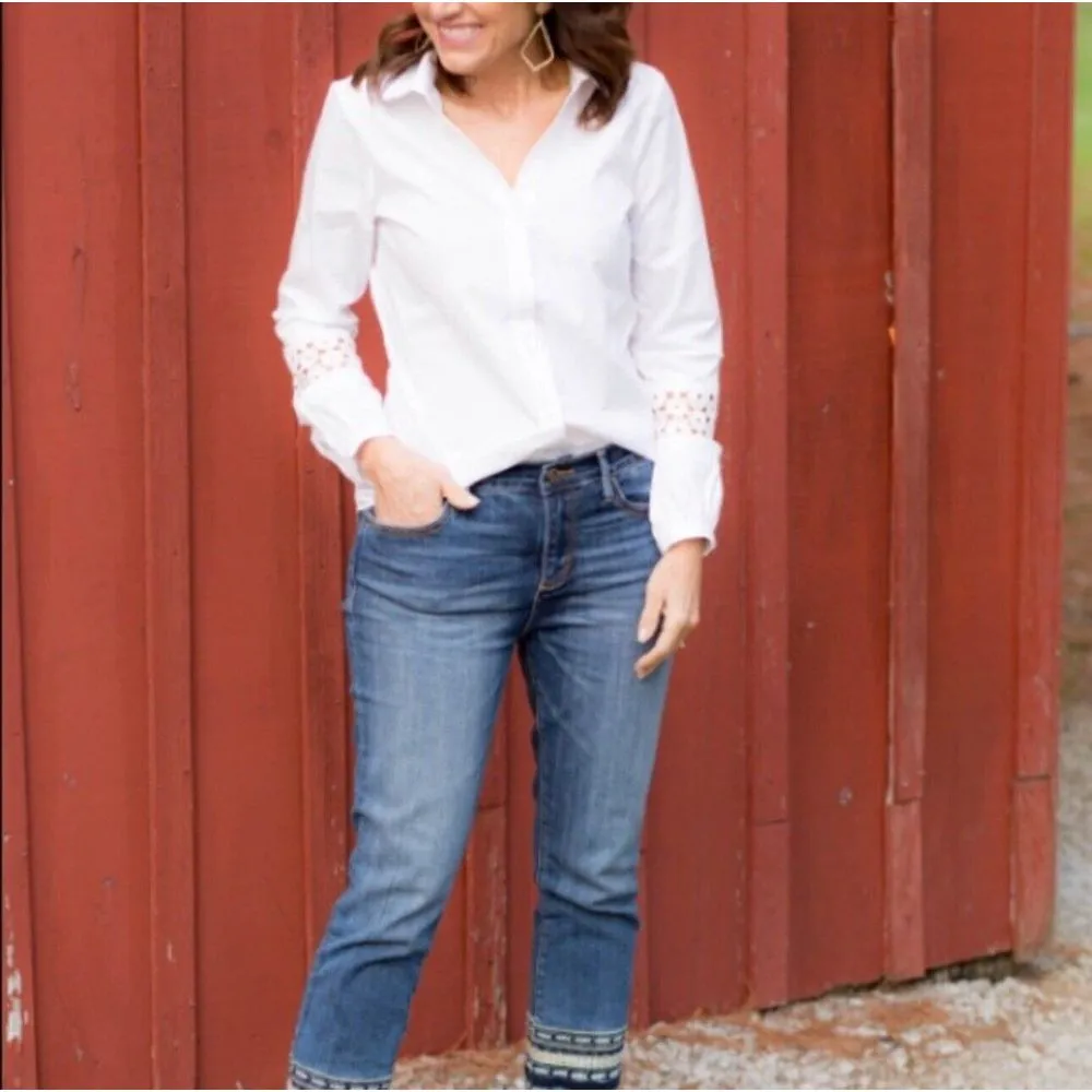 Driftwood Colette Jeans Aztec Southwestern Embroidered Hem Straight Leg Size‎ 32 - Image 3