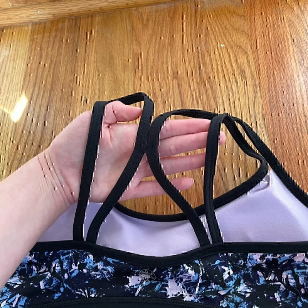 GAIAM Black Blue Lilac Lavender Navy Geo Geometric Print Strappy Sports Bra S - Image 8