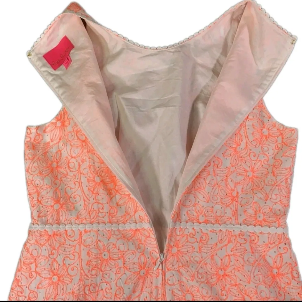 Lilly Pulitzer Ellen Neon Cantaloupe Embroidered Laser Cut Dot Flounce Dress 10 - Image 7