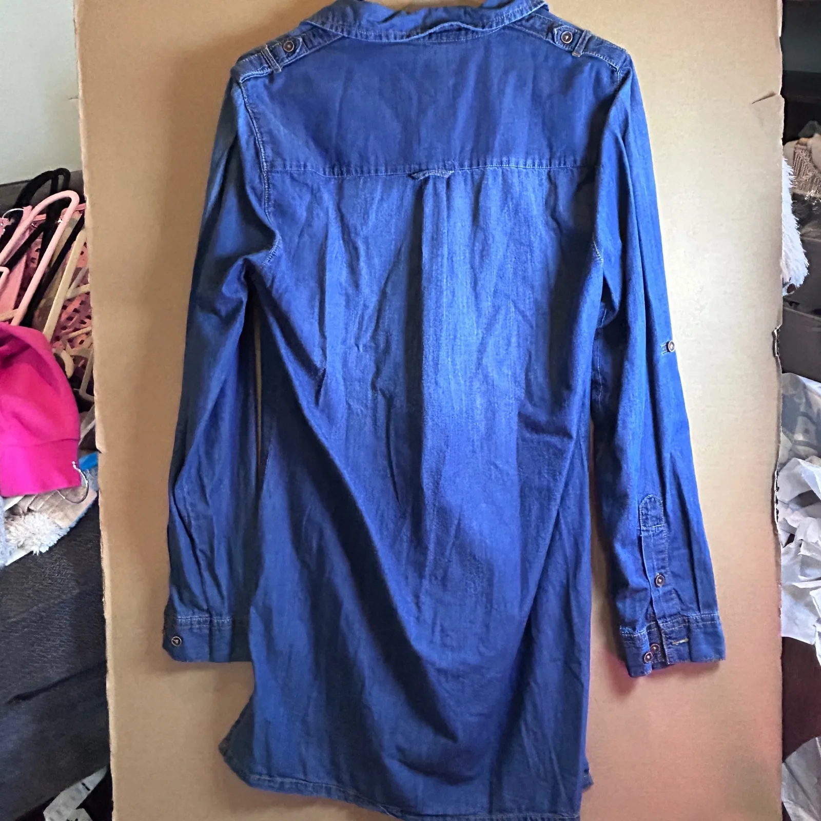 Blue Age Denim Shirt Dress Long Sleeve Collared Button Front Pockets Size M Size M - Image 7