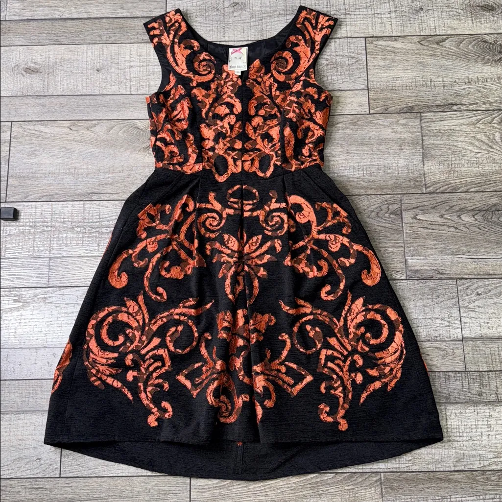 Anthropology Yoana Baraschi Black and Copper Embroidered High Low Dress - Image 4