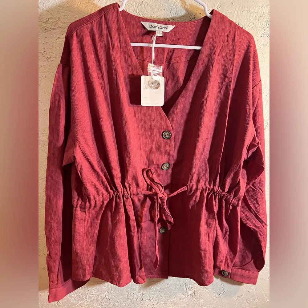 DAVI & DANI  Boxy Buttoned Blouse/Jacket vneck button business casual casual - Image 7