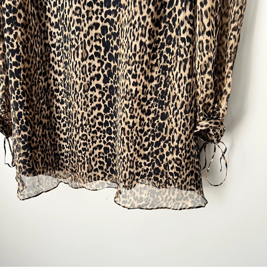 YSL Saint Laurent Women’s 100% Silk Animal Print Long Sleeve Sheer Dress Small - Image 4