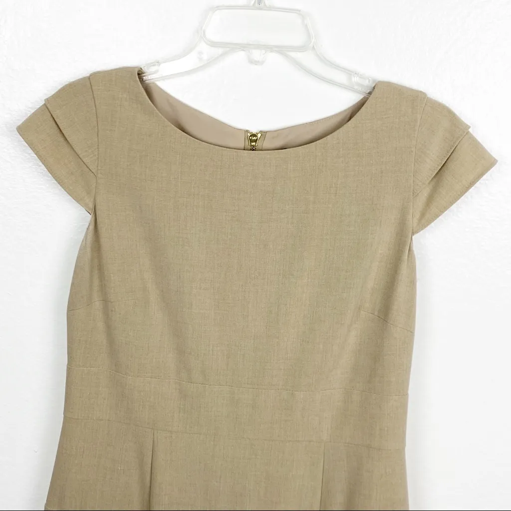 TAHARI Khaki Ruffled Cap Sleeves Lined Career Office Work Dress, Size 8P - Image 9