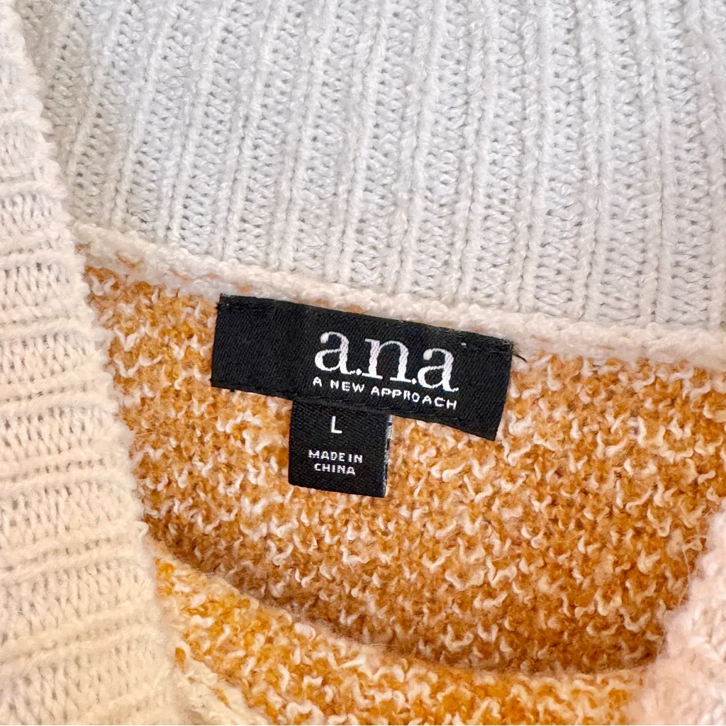🎅 3/$15 SALE A.N.A White and Mustard Plaid Cowl Neck Oversized Knit Sweater L - Image 8
