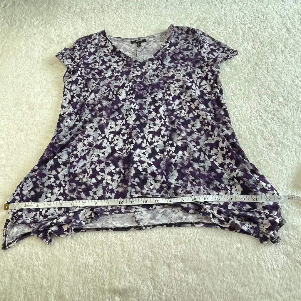 Simply Vera Vera‎ Wang Floral Top Blouse Womens S Purple Handkerchief Hem V Neck - Image 11
