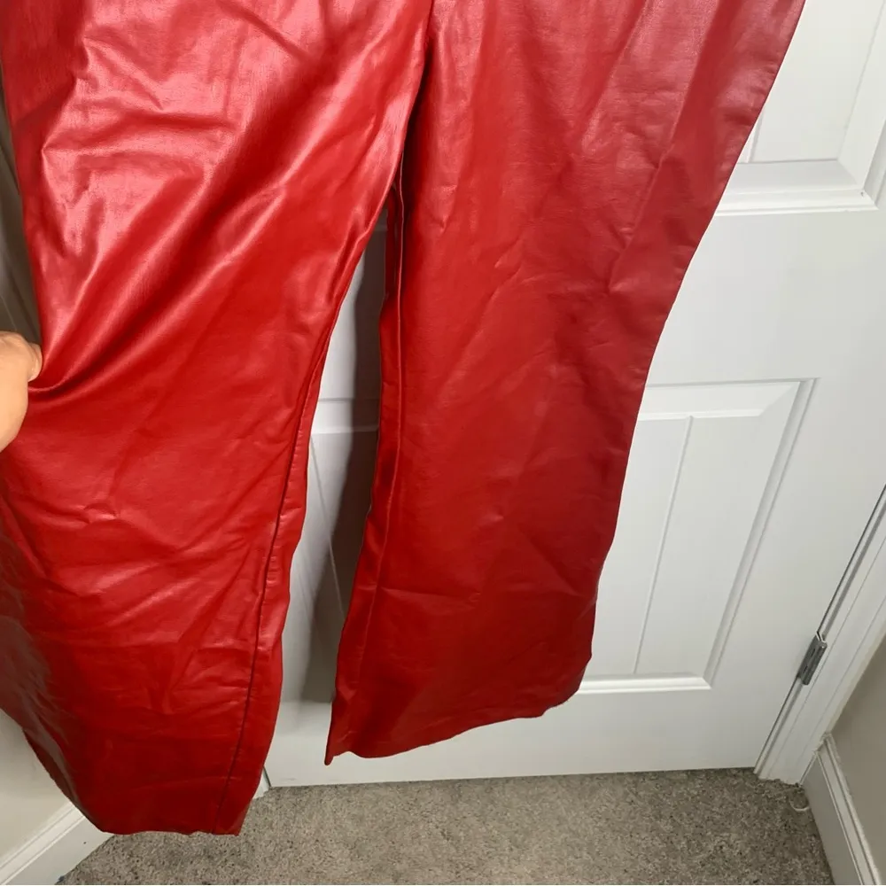 Anthropologie Hutch red faux leather flare pants size 10 mob wife winter holiday - Image 6