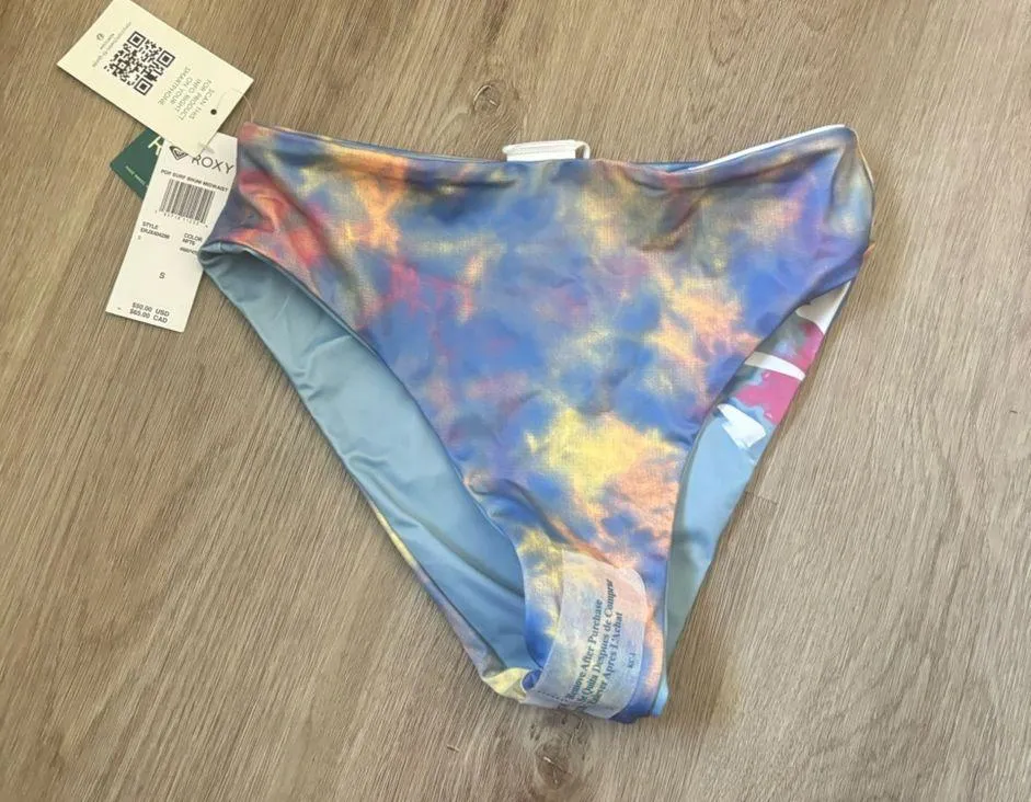 Roxy Women's Pop Surf Reversible Mid Waist Bikini Bottom Blue Tie Dye Beach - Image 9