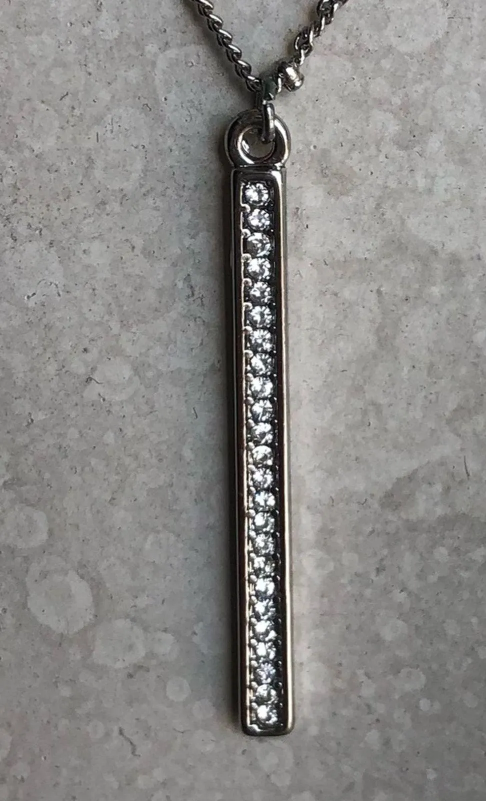 Classic Timeless Silver Plated Small Beads Cubic Zirconia Bar Pendant Necklace - Image 7