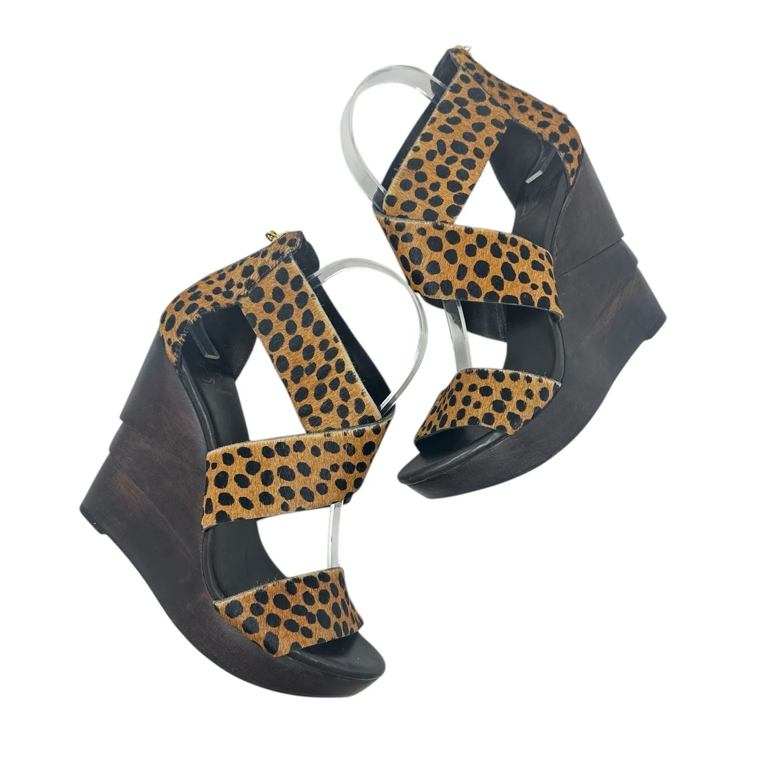 Diane von Furstenberg Opal Wedge Sandals Leopard Leather Calf Hair‎ Brown Size 8 - Image 2