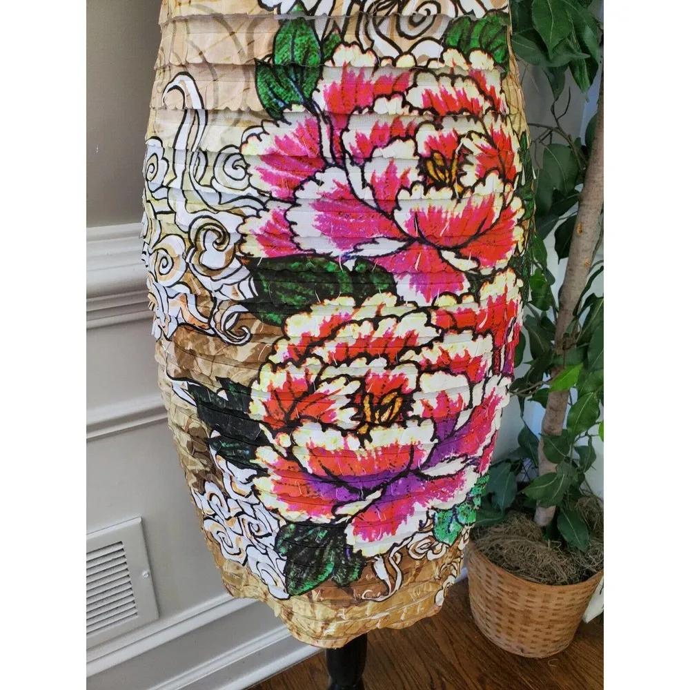 Moa Moa Women's Floral Polyester Round Neck Sleeveless Knee Length Dress Size L - Image 4