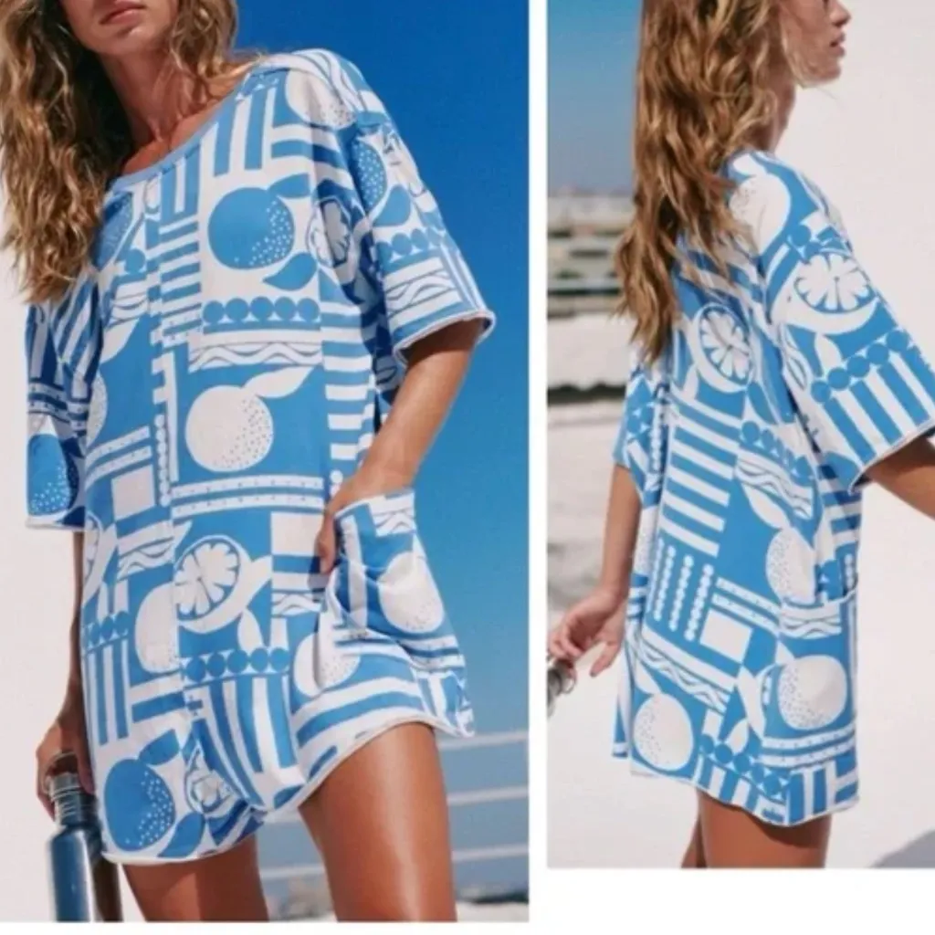 FP Hot Shot Printed Tee Romper in Sunday Market Blue sz xs NWT - Image 2
