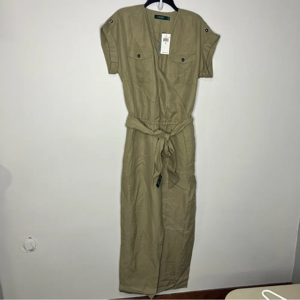 Lauren Ralph Lauren linen blend jumpsuit waist tie Sage green‎ size 14 new - Image 2