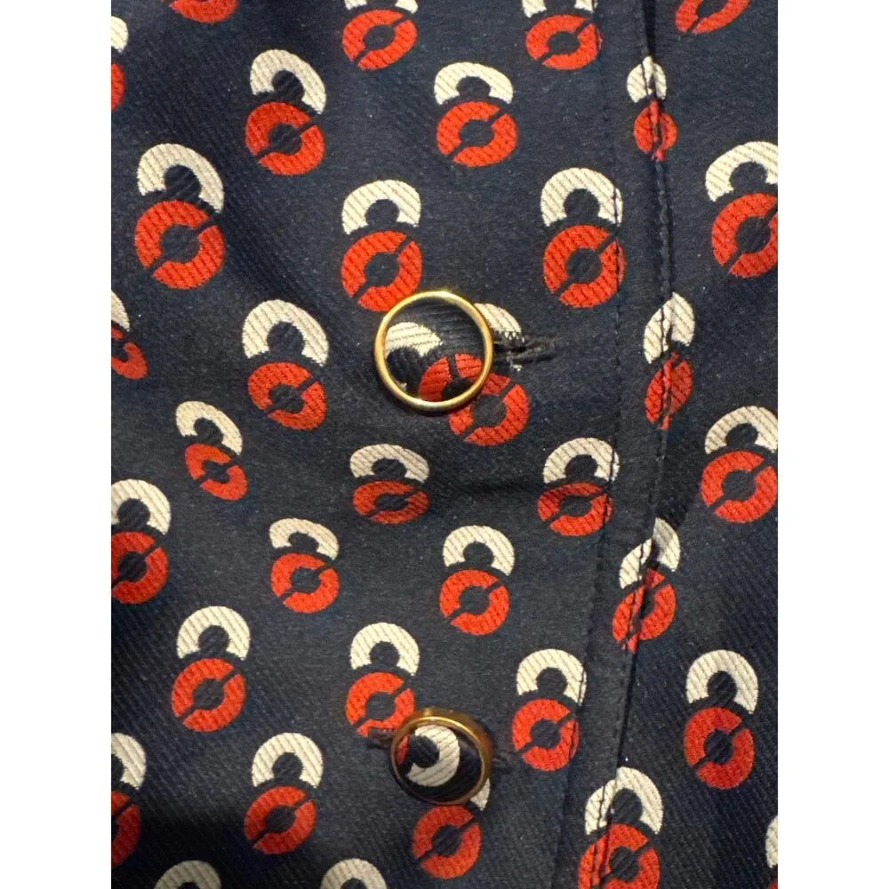 Vintage Navy collarless blazer with red & white print button closing size 10 Blue - Image 12