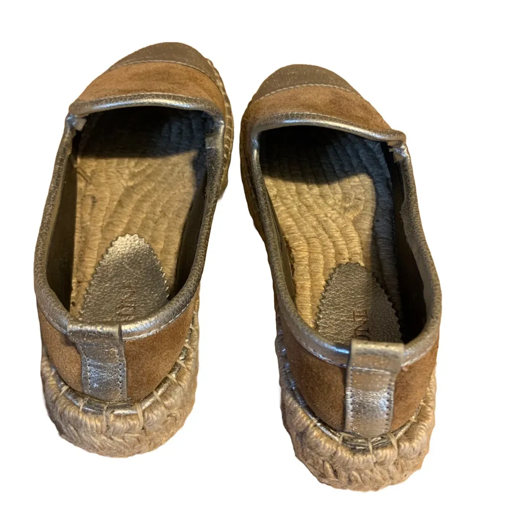 PRUNE COGNAC SUEDE & GOLD LEATHER ESPADRILLE PLATFORM SLIP ON SHOES (6) Brown - Image 6