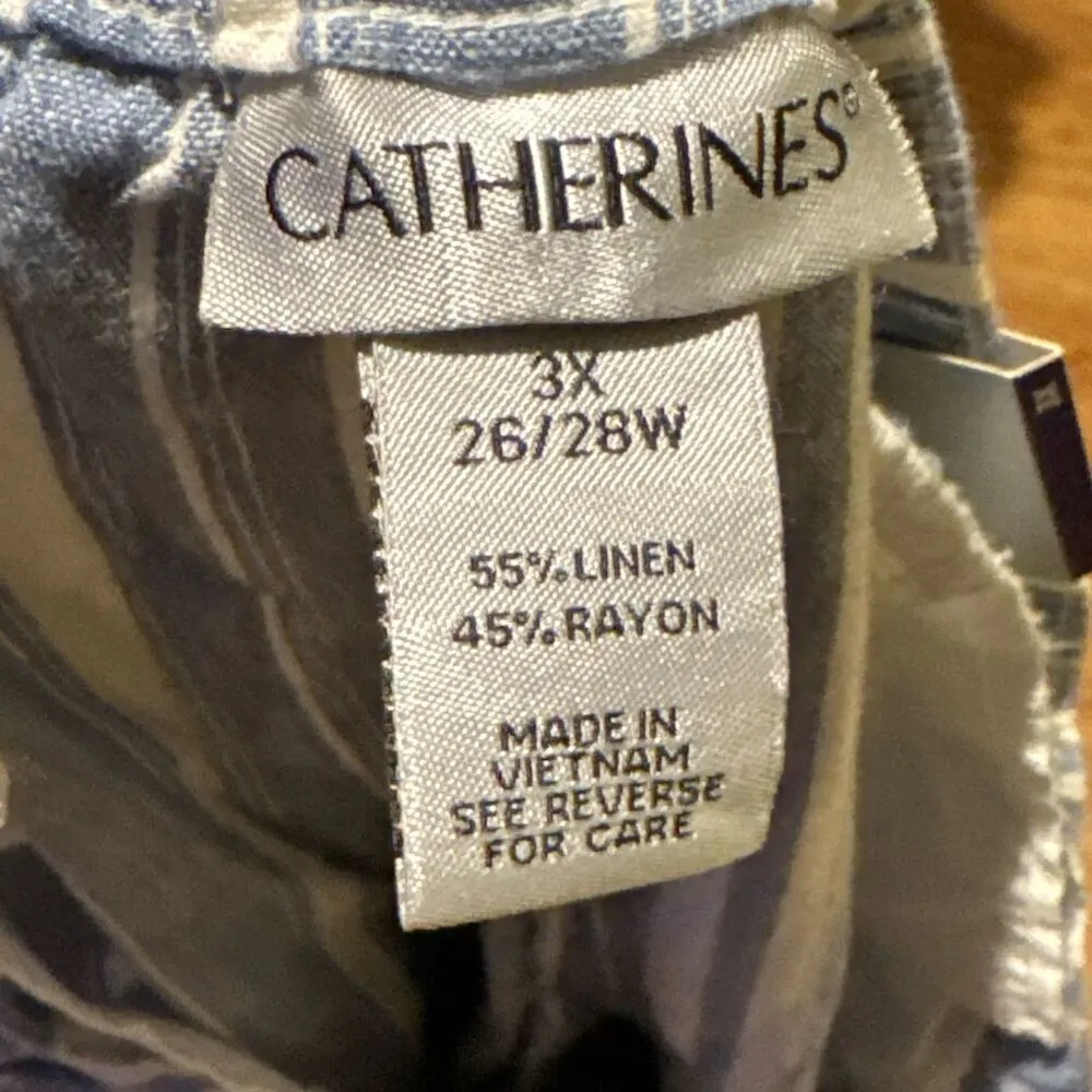 Catherine's Pants Women's 3X linen pull on Striped Blue elastic waist beach New - Image 6