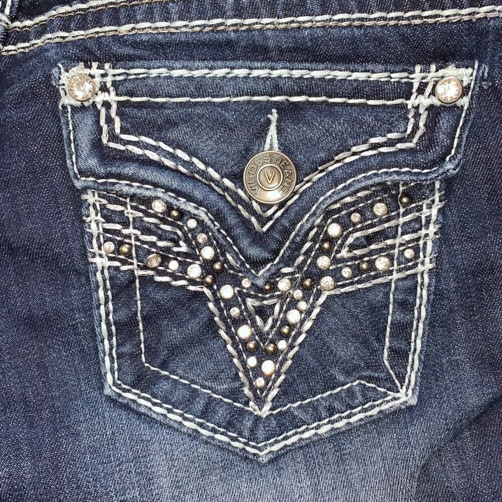 Vigoss Womens Skinny Denim Blue Jeans Dark Wash Embroidered Jeweled Size 1 26 - Image 14