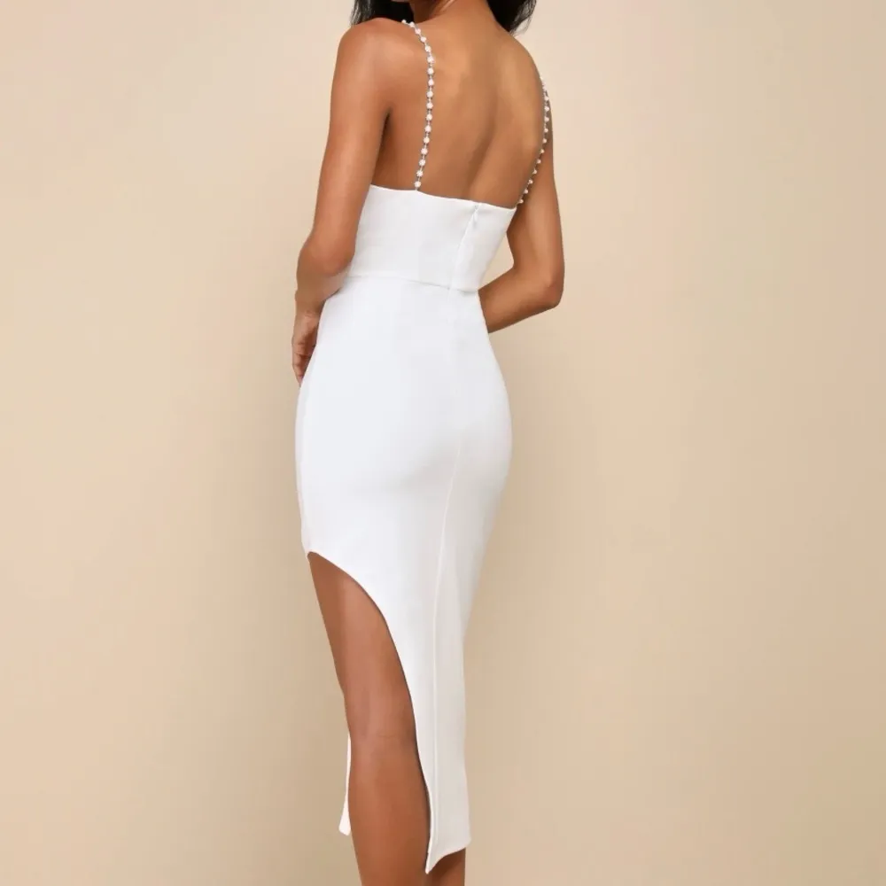 New! Lulus Dazzling Impression White Pearl Rhinestone Bodycon Midi Dress Sz S - Image 4