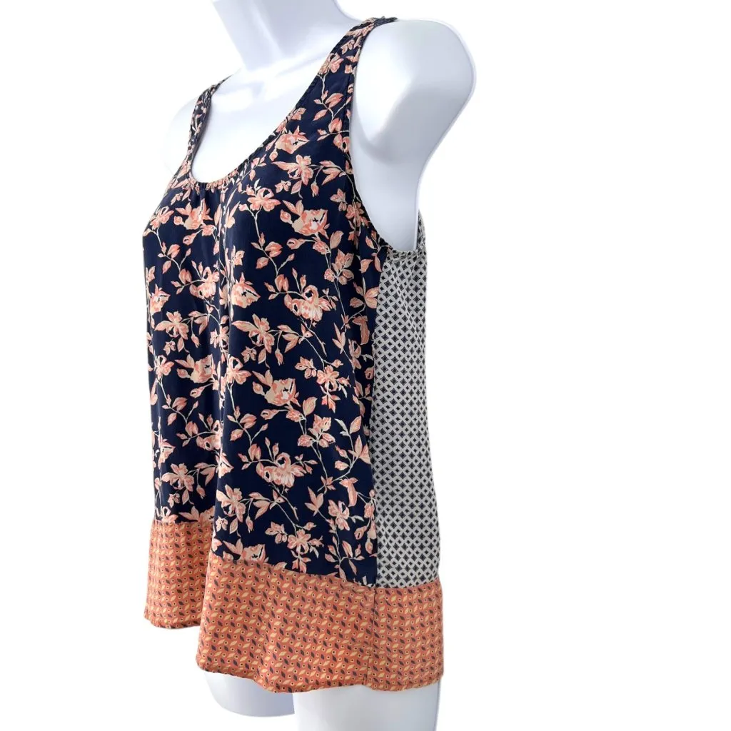 Joie Silk Sleeveless Floral Geometric Print Tank Top Navy Pink Orange Size Small - Image 3