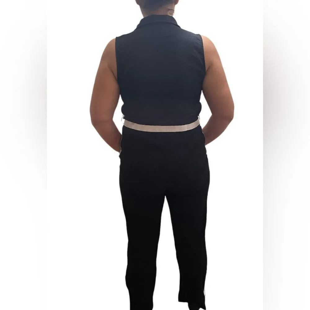 Uniq New Women's Black & White Collared 90s Style Jumpsuit With Pockets & Belt Size M - Image 3