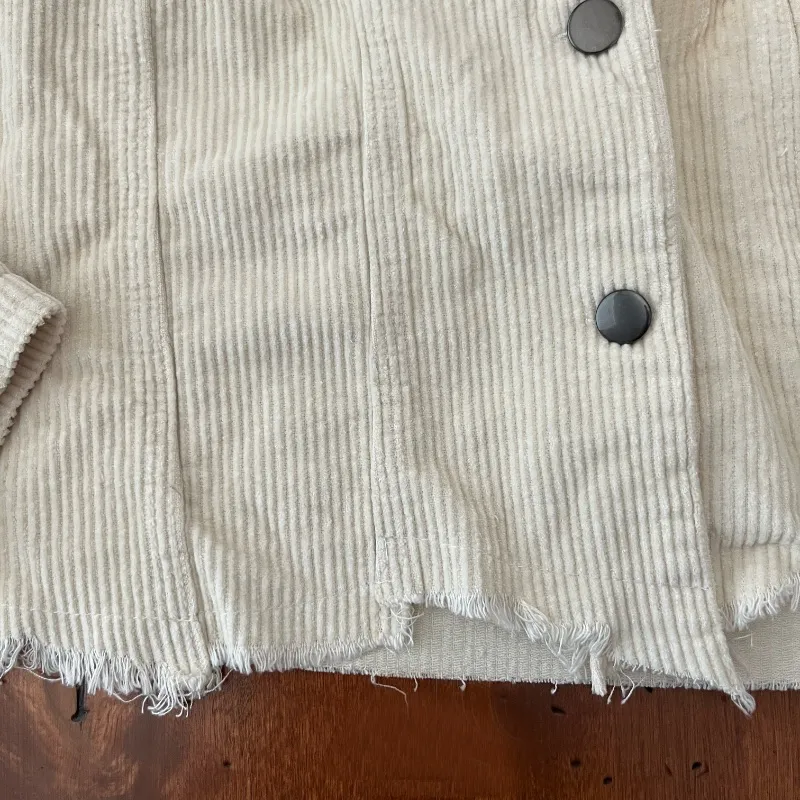 POL  Cream Distressed Button Front Corduroy Jacket - Image 6