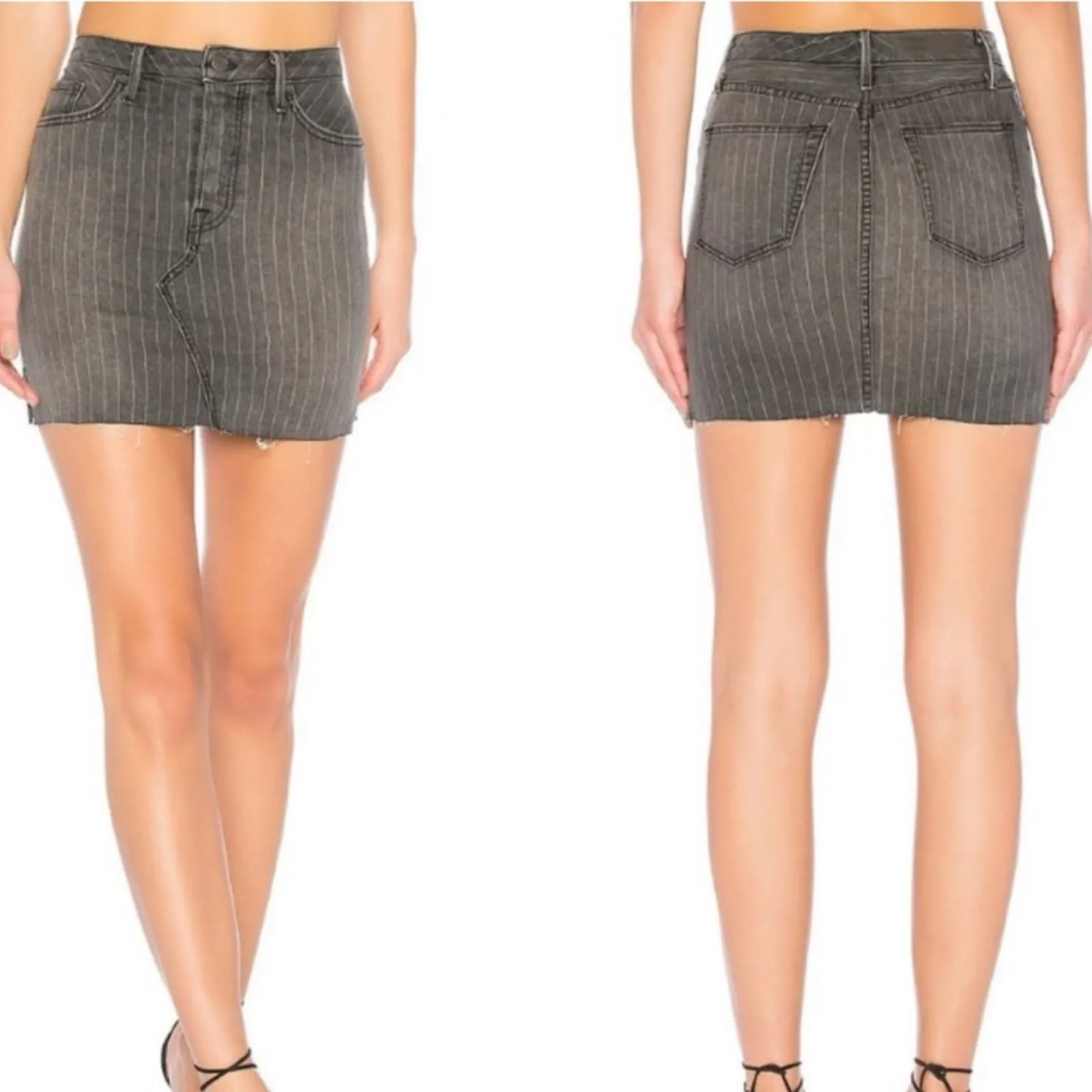 GRLFRND Revolve NWT Black Pinstripe Blaire Denim Mini Skirt size 27 - Image 2