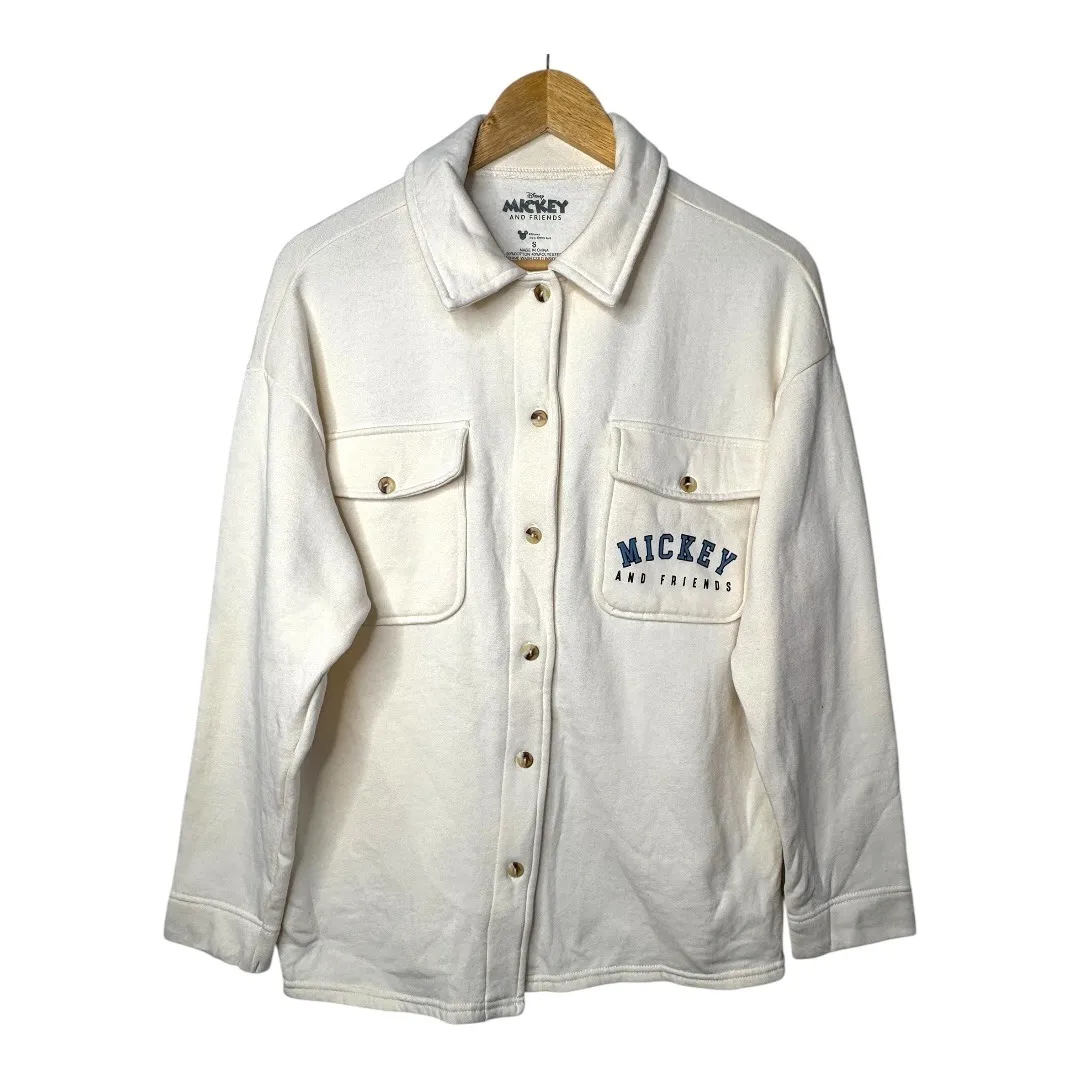 Disney Mickey & Friends Shirt‎ Jacket Button Up Cream Graphic Relaxed Size Small - Image 3